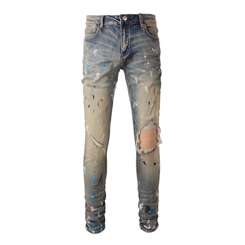 Skinny Jeans Ripped - Männer Vintage Löcher Zerrissene Jeans Streetwear
