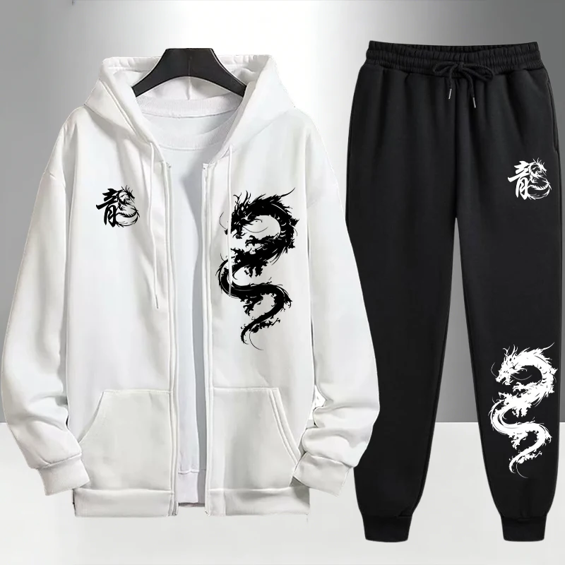 Men'S Fashion Zipper Hoodie - Chinesischer Drachen-Print Trainingsanzug für Herren Reißverschluss-Kapuzenpullover