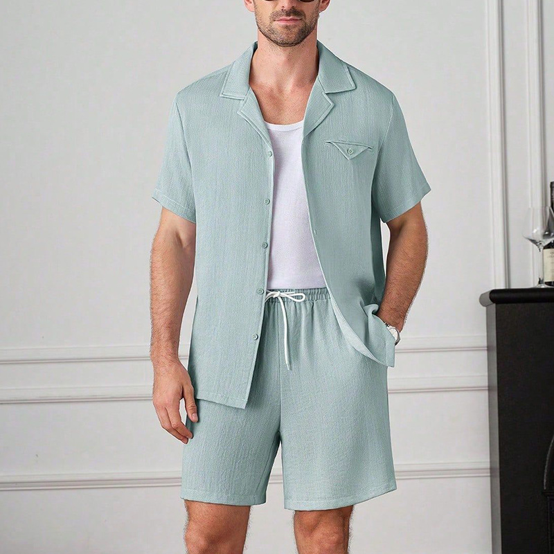 Mens Fashion Casual 2026 - 2026 Sommer Herren Freizeit-Sportanzug Einfarbiges Set