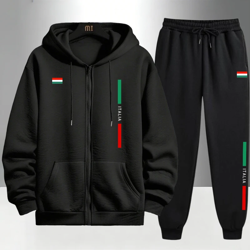 Men'S Fashion Zipper Hoodie - Italienische Mode Herren-Set Reißverschluss-Oberbekleidung und Jogginghose