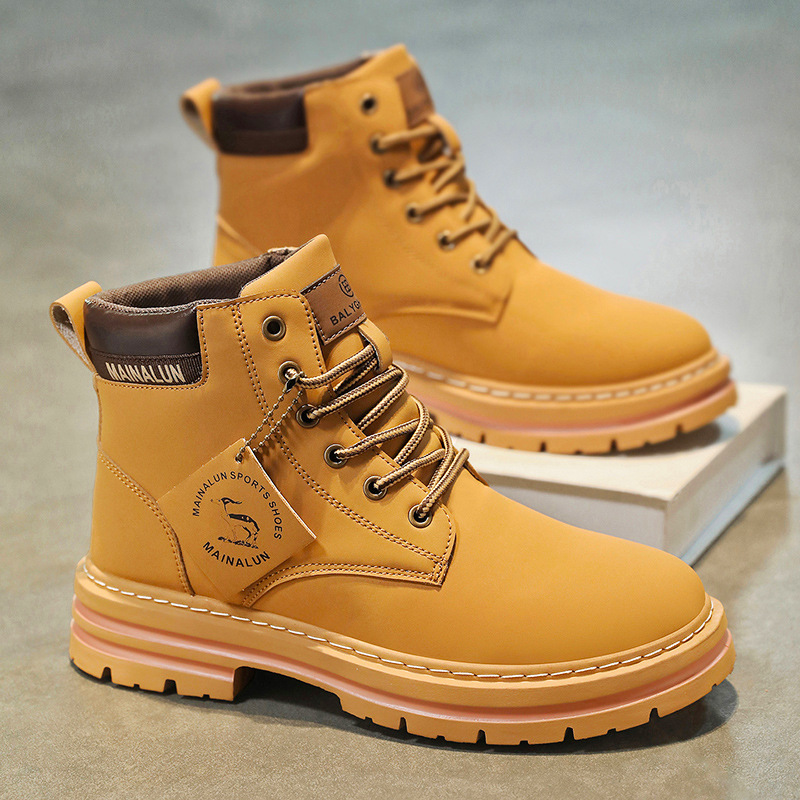Men'S Fashion Essentials - Klassische Herren-High-Top-Stiefel, hochwertige gelbe Lederstiefel, modische
