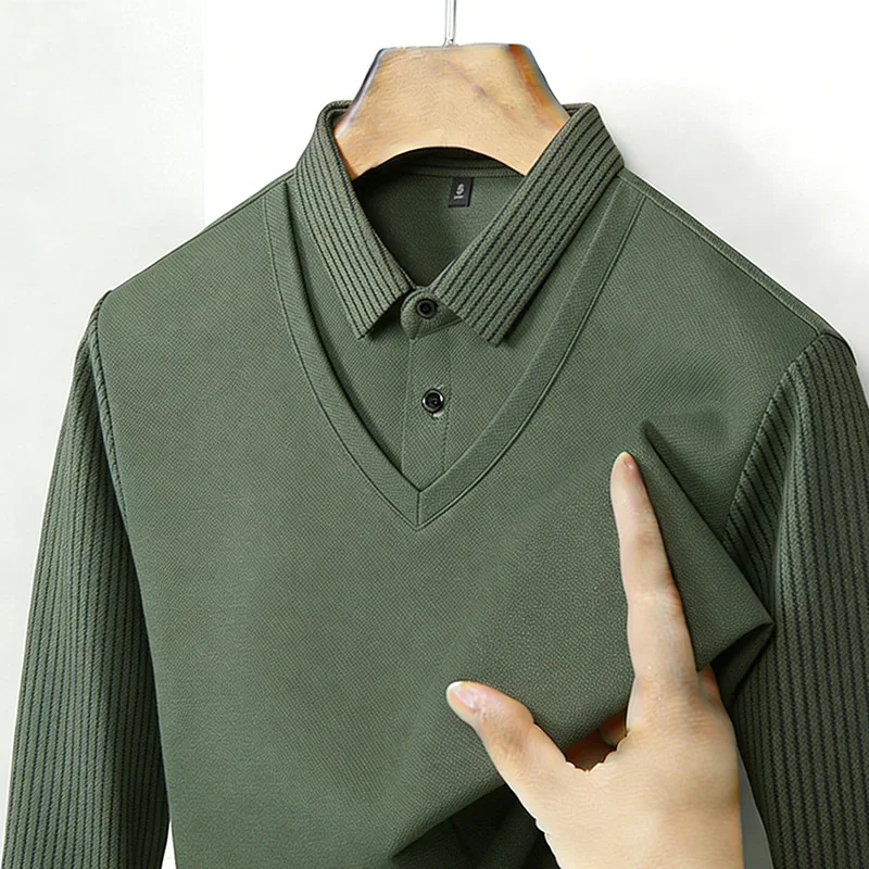 Men'S Fashion Trends - Zweiteiliges Hemd für Herren, V-Ausschnitt, langärmelig,