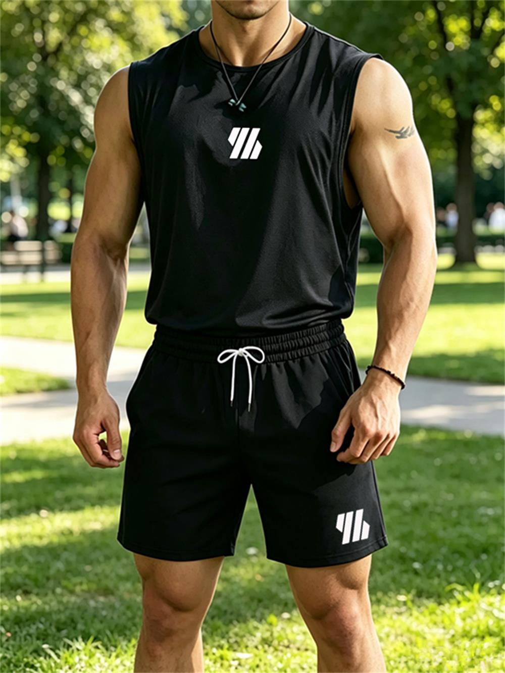 Mens Fashion Casual 2026 - 2026 neue Herren-Markenweste Zweiteiliges Fitness-Lauf-Sportoutfit Modisch