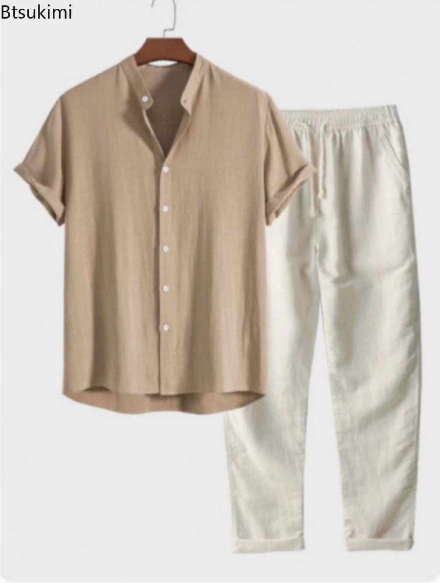 Mens Fashion Casual 2026 - 2026 Herren Mode Einfarbiges Strand-Zweiteiler-Set Sommer
