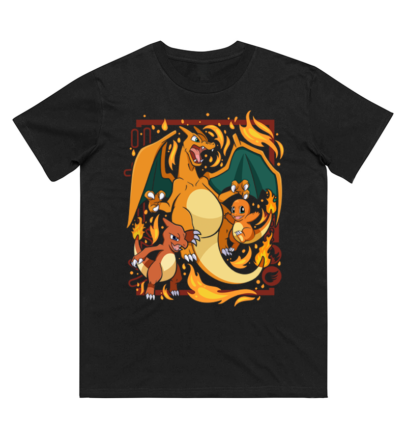 Men'S Fashion Evolution - Pokémon Charmander Evolution bedrucktes T-Shirt aus