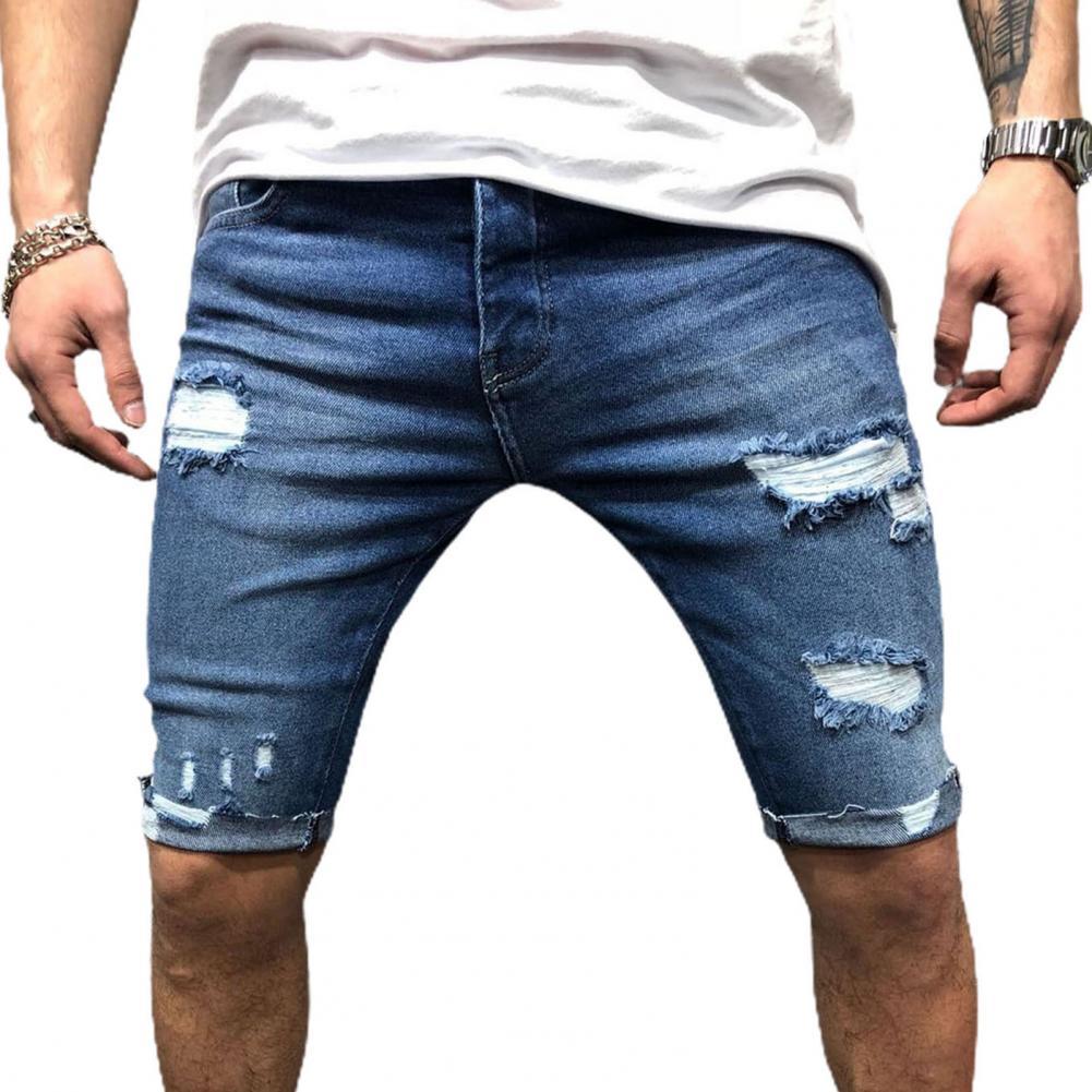 Skinny Jeans Ripped - Männer Kurze Jeans Denim Engen Shorts