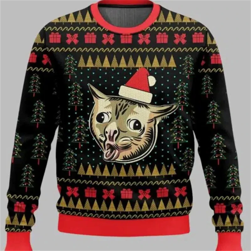Mens Fashion Casual 2026 - 2026 Lustiger Katzenmuster-Weihnachtspullover für Damen, modischer