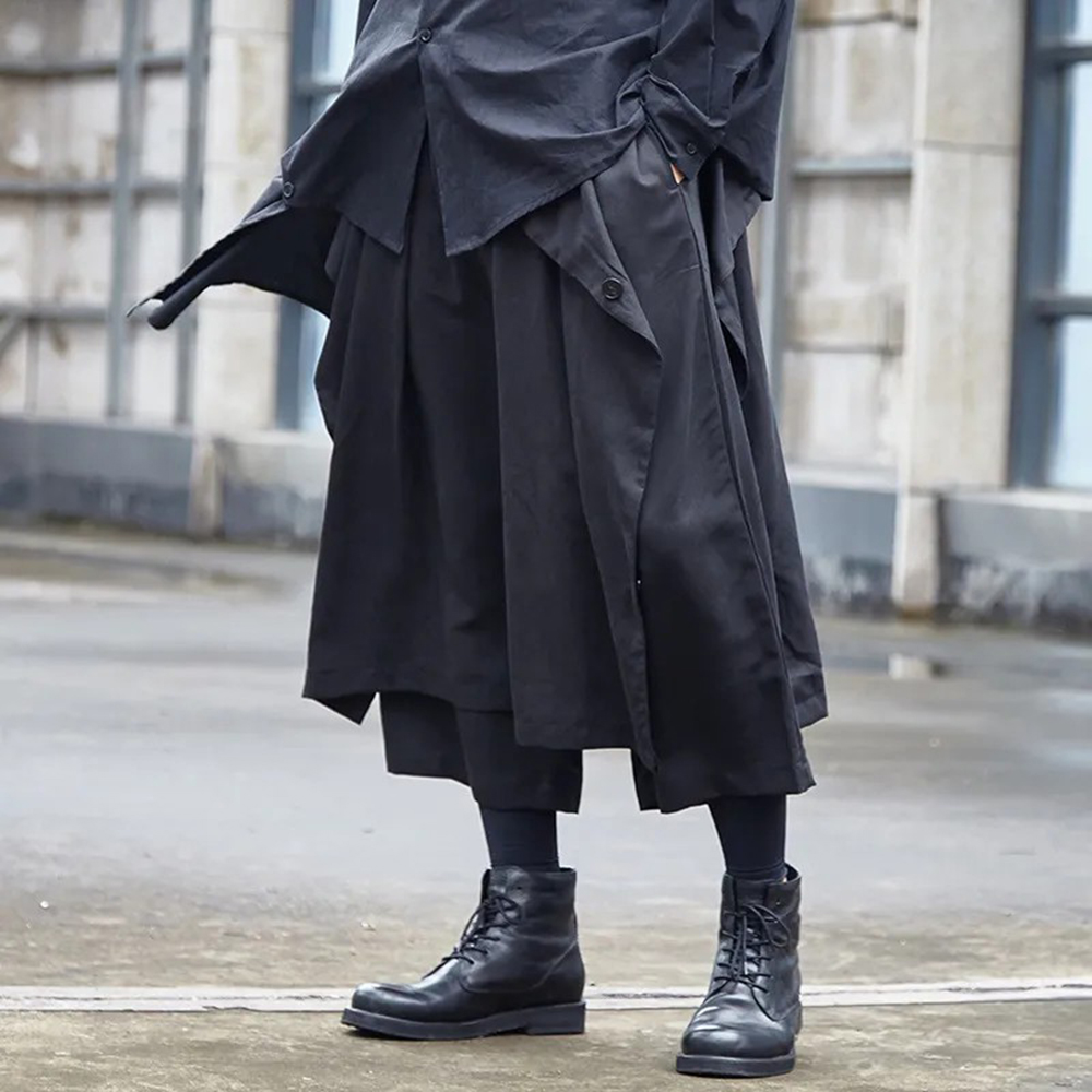 Mens Fashion Trend 2026 - Gotische Dunkle Hose Y2k Unregelmäßige Seitenknopf-Samurai-Hose