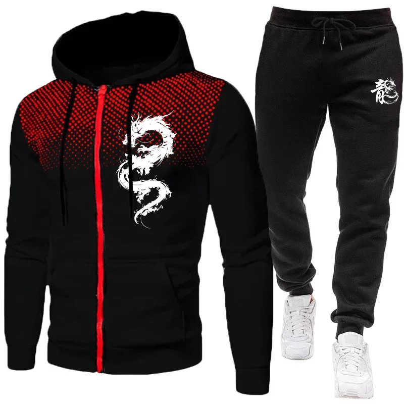 Men'S Fashion Zipper Hoodie - 2026 Neuankömmling Herren-Trainingsanzug mit Drachen-Print, Hoodie