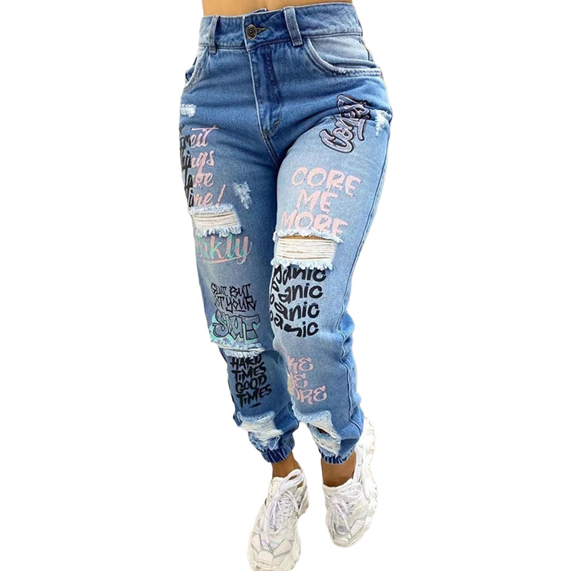 Skinny Jeans Ripped - STILVOLLE DAME Brief Gedruckt Zerrissene Jeans