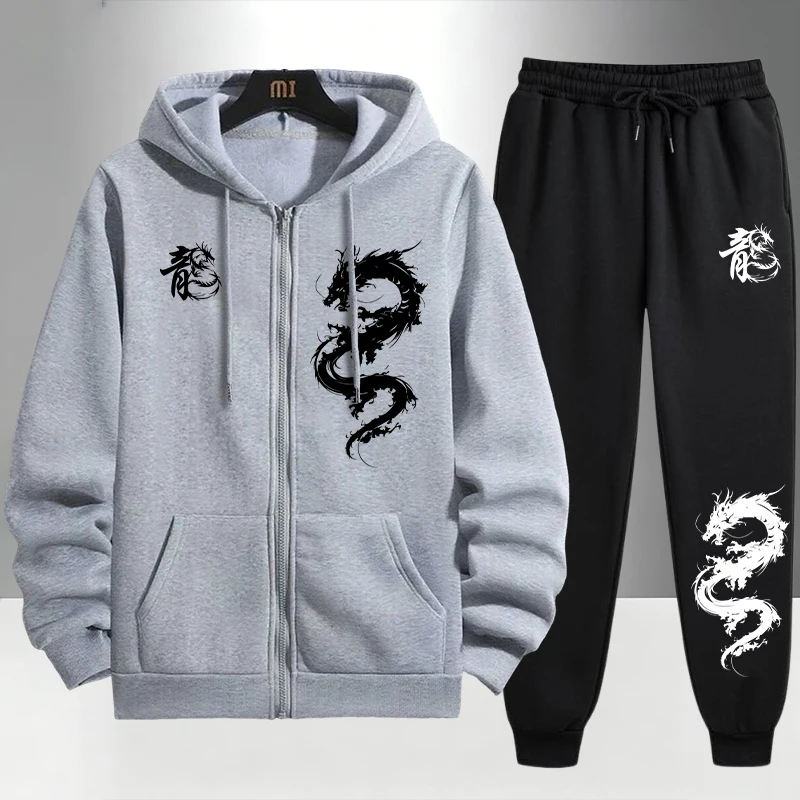 Chinesischer Drachen-Print Tra – Men'S Fashion Zipper Hoodie Bewertung und Preis