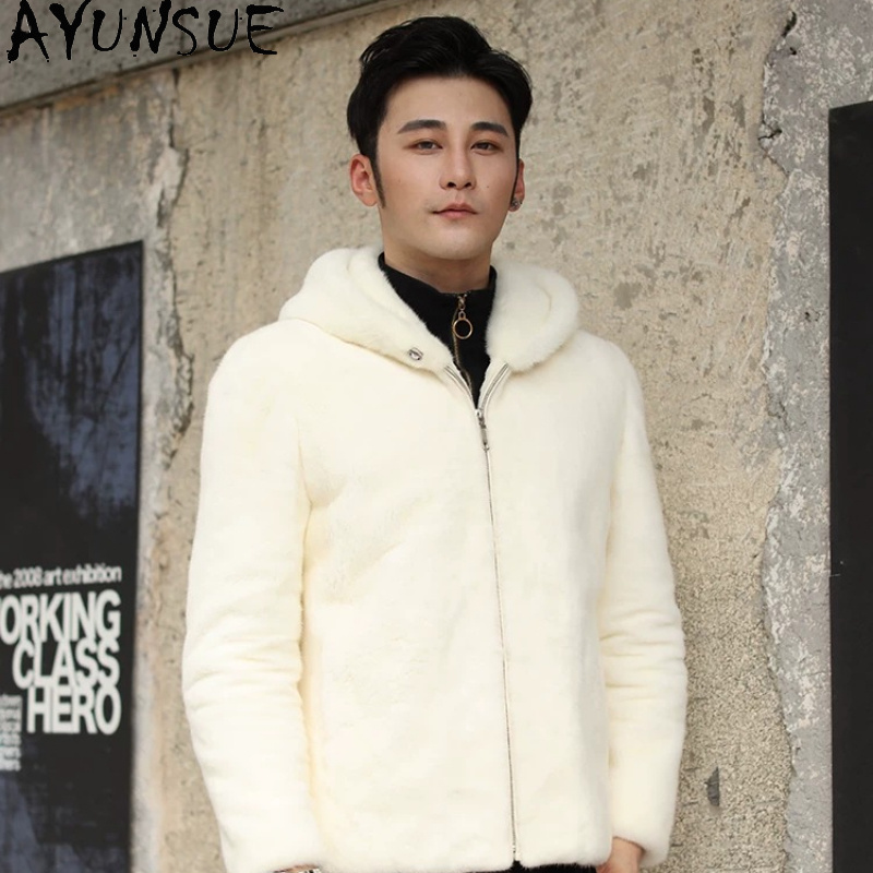 AYUSNUE Natürlicher Nerzmantel – Men'S Fashion Zipper Hoodie Bewertung und Preis