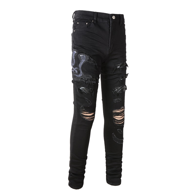 Männer Schlange Stickerei Jean – Skinny Jeans Ripped Bewertung und Preis