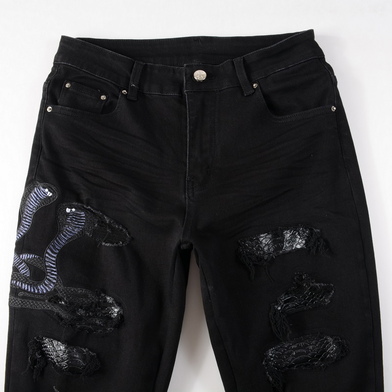 Männer Schlange Stickerei Jean – Skinny Jeans Ripped Bewertung und Preis