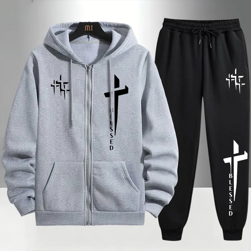 Cross Blessed Print Trainingsa – Men'S Fashion Zipper Hoodie Bewertung und Preis