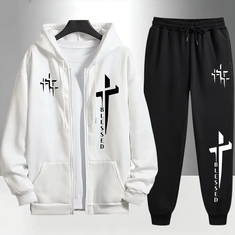 Cross Blessed Print Trainingsa – Men'S Fashion Zipper Hoodie Bewertung und Preis