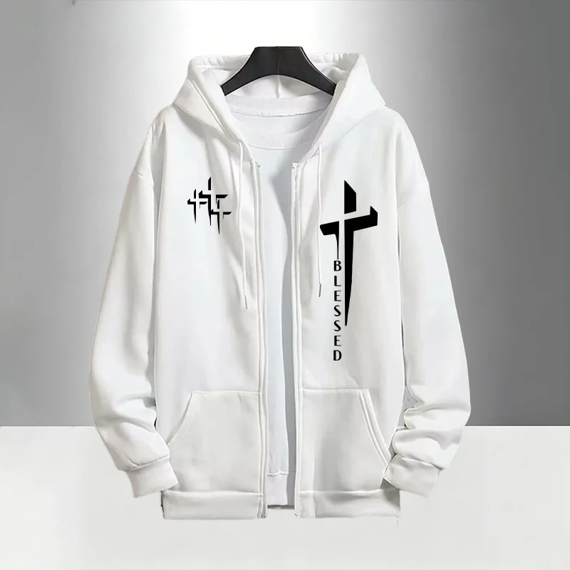 Cross Blessed Print Trainingsa – Men'S Fashion Zipper Hoodie Bewertung und Preis